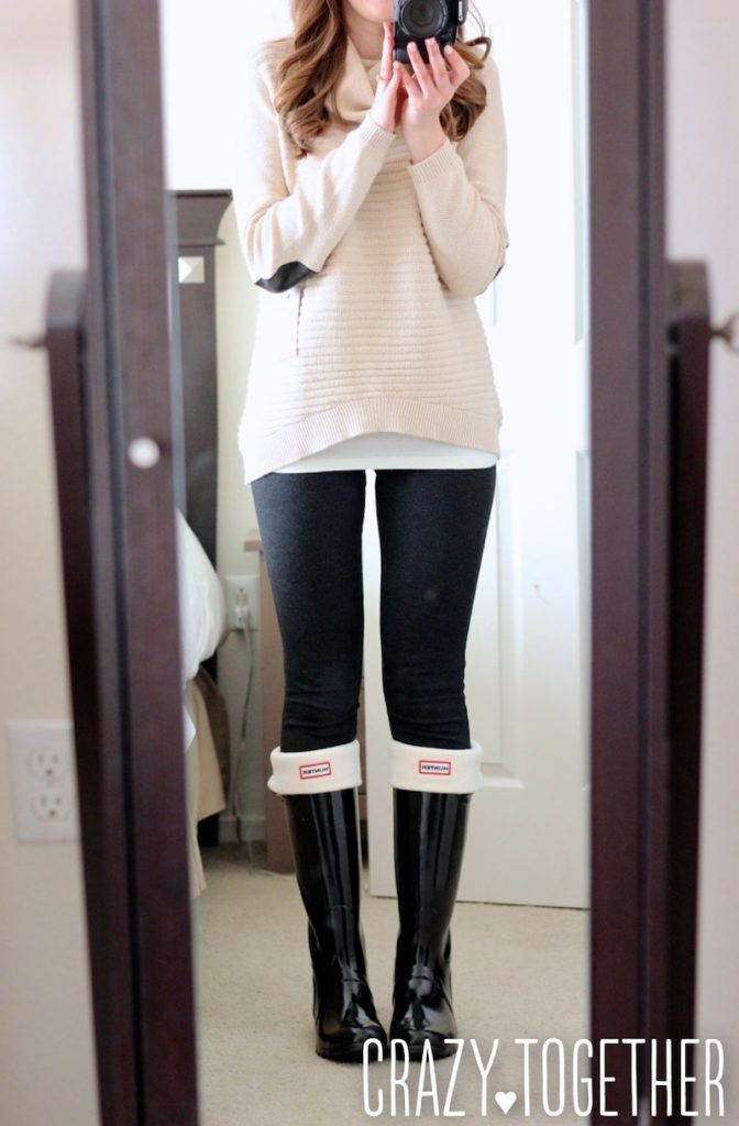 Abbot Crew Neck Elbow Patch Sweater from Stitch Fix with Pixie pants and Hunter boots, October 2014 blog review