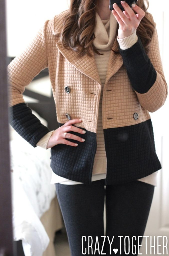 Pierina Textured Colorblock Peacoat from Stitch Fix with Abbot Crew Neck Elbow Patch sweater, October 2014 blog review