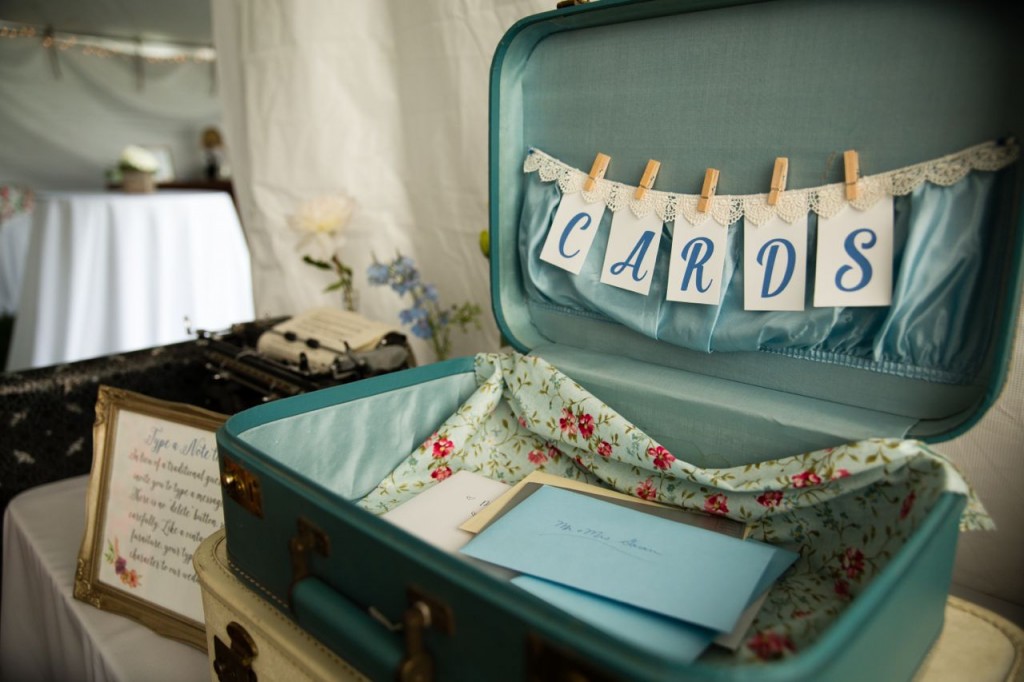 antique typewriter guest book and card box suitcase - vintage outdoor wedding ideas #vintagewedding #wedding