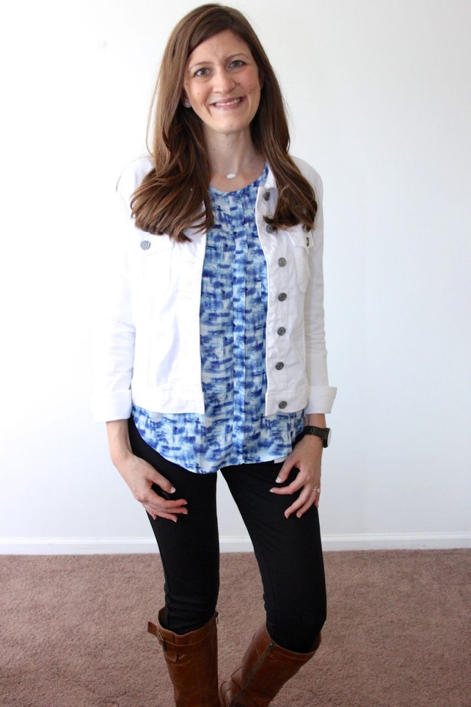 Wynn Front Pocket Blouse from Papermoon with Callie White denim jacket from Kut from the Cloth and Rizzo skinny pant from Liverpool - ALL FROM STITCH FIX!
