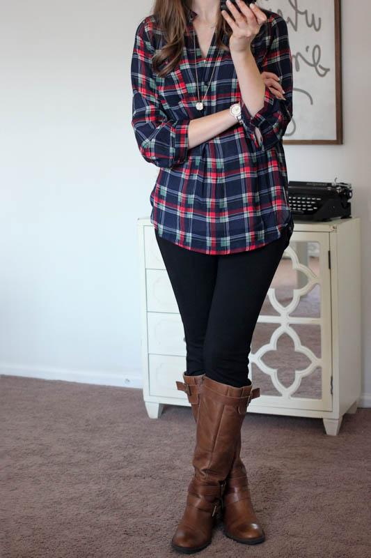 Colibri Plaid Printed Tab-Sleeve Shirt from Market & Spruce and Rizzo Skinny Pants from Liverpool - Stitch Fix