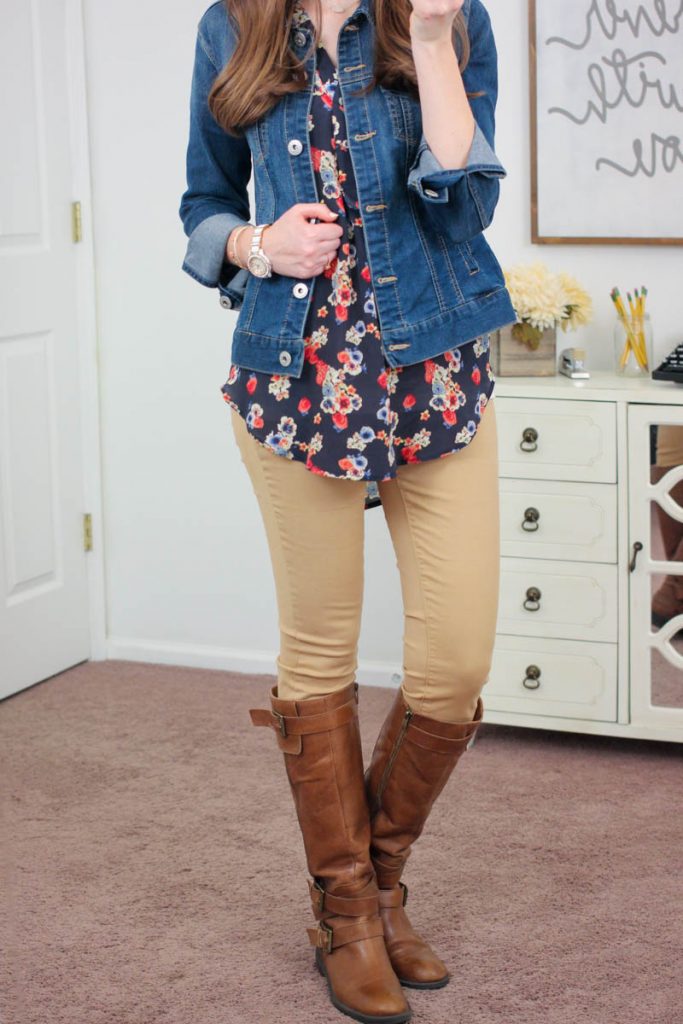 Alessandro Silk V-Neck Blouse from Amour Vert For Stitch Fix & Jalie Denim Jacket from Liverpool - January Stitch Fix
