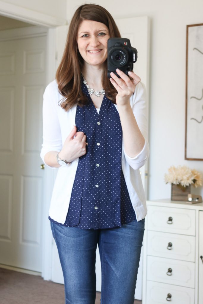 Ramos Tie Neck Blouse from Alice Blue & Jaclynn 3/4-Sleeve Button-Up Cardigan from Mak - April Stitch Fix