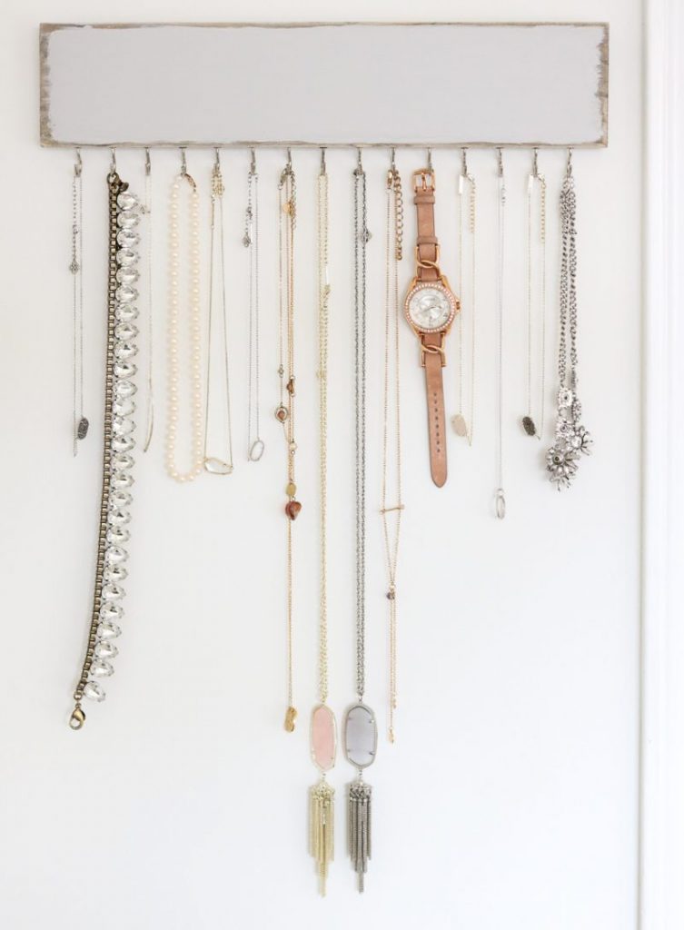 Custom etsy jewelry and necklace rack in home office