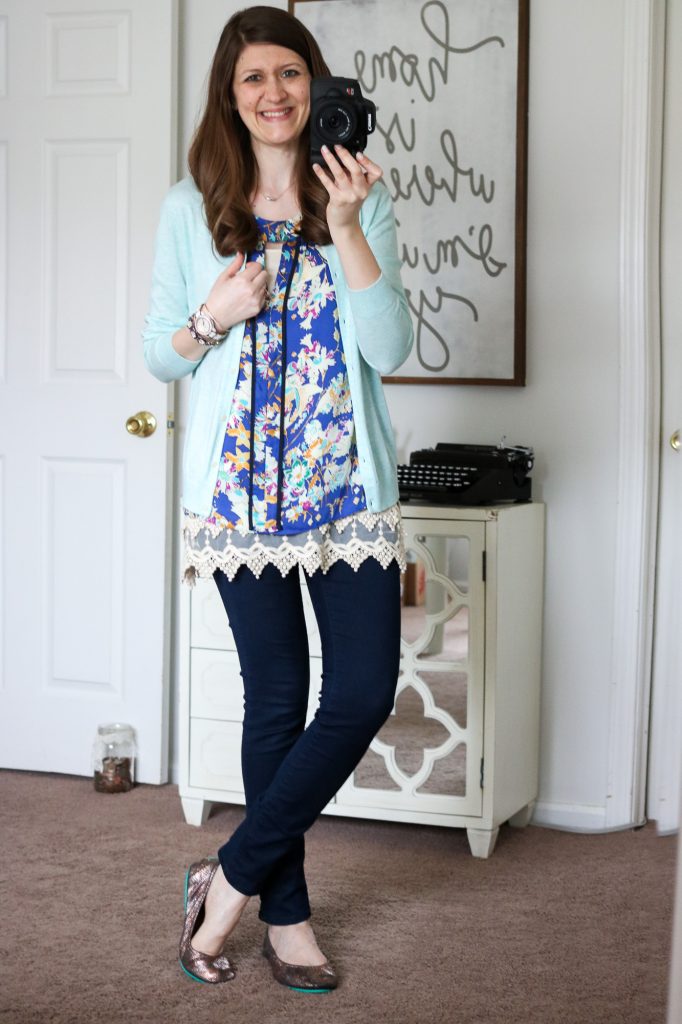 navy, floral, lace and mint - spring outfit inspiration