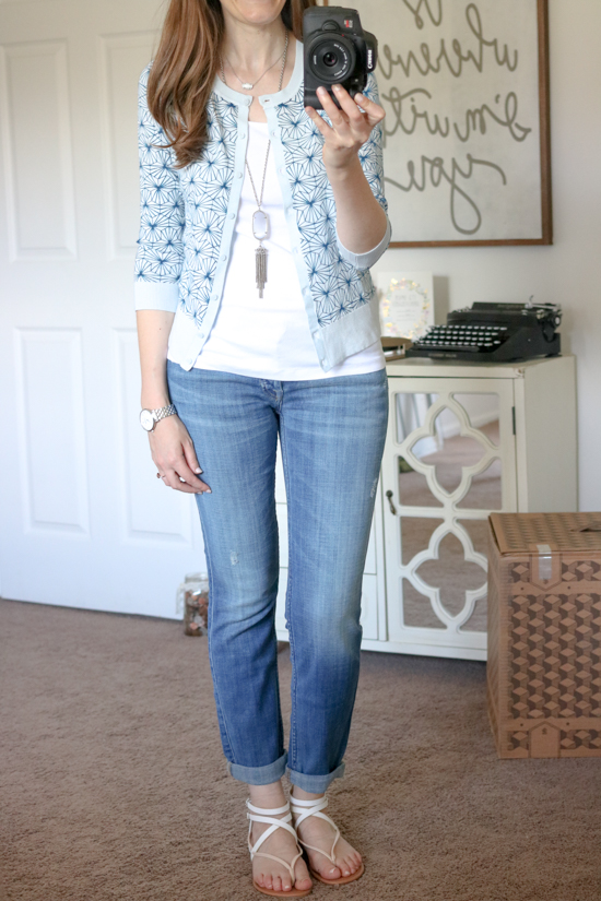 Three Quarter Sleeve Cardigan from Halogen with 7 for All Mankind boyfriend jeans - July Trunk Club Review