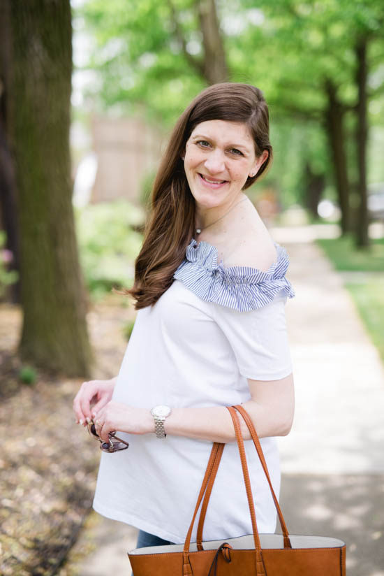 white off the shoulder maternity | pregnancy fashion | maternity fashion | summer maternity clothes | Crazy Together blog
