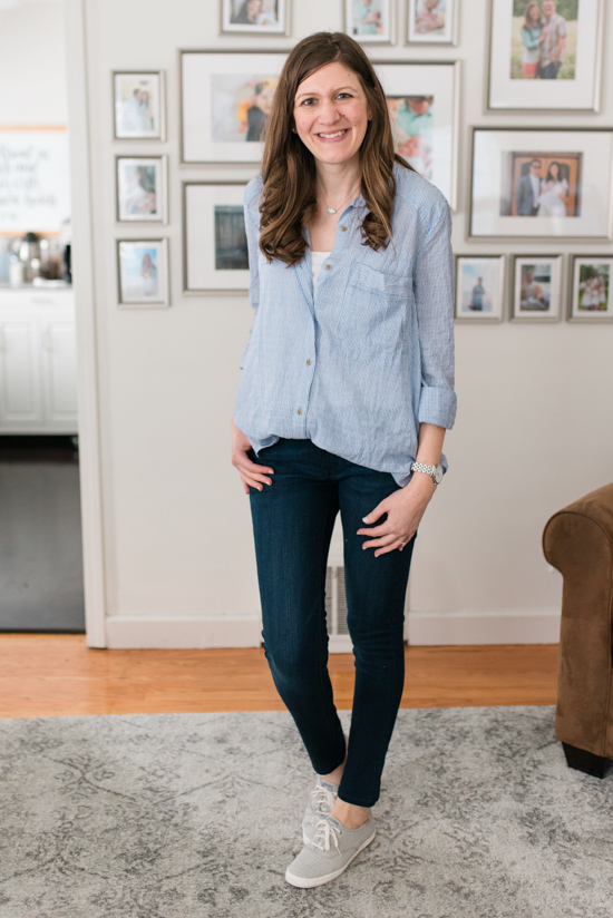 Try Stitch Fix Luxe and get luxury DESIGNER brands hand-picked by your personal stylist! | No Limits Button Down Top by Free People and Moscow Skinny Jean from DL1961 | Stitch Fix clothes | Crazy Together blog