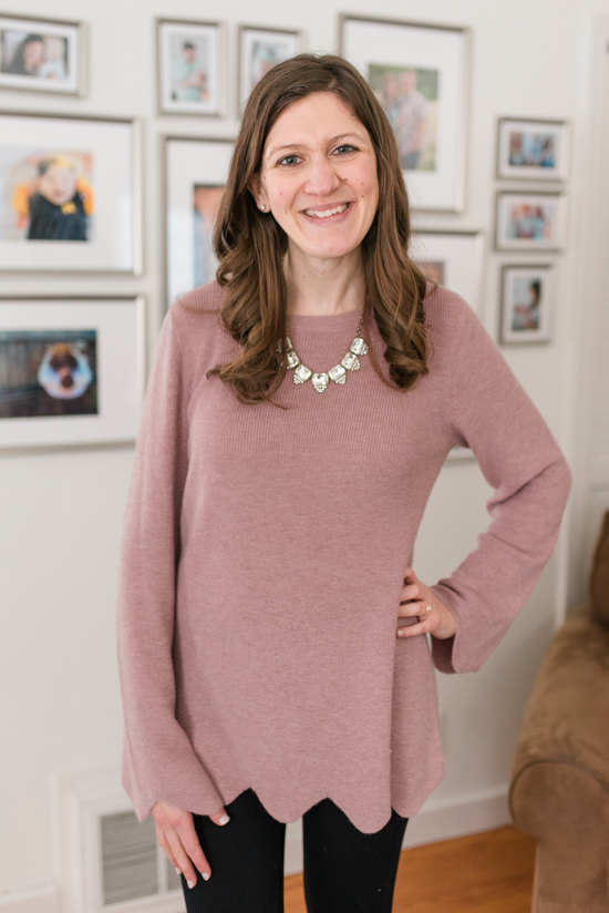 Try Stitch Fix Luxe and get luxury DESIGNER brands hand-picked by your personal stylist! | Jessica Scallop Detail Wool Sweater from Michael Stars | Stitch Fix clothes | Crazy Together blog