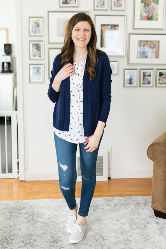 Estefany Lace Detail Split Neck Blouse with Avalie Distressed Skinny Jean from Prosperity | Spring Stitch Fix Review | May 2018 Stitch Fix Review | Stitch Fix clothes | Stitch Fix blogger | Crazy Together blog