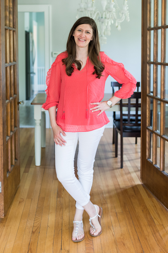 Red, White and Blue Summer Stitch Fix Review - Valya Ruffle Trim Blouse from Daniel Rainn | 4th of July Stitch Fix | patriotic Stitch Fix | Stitch Fix clothes | Crazy Together blog