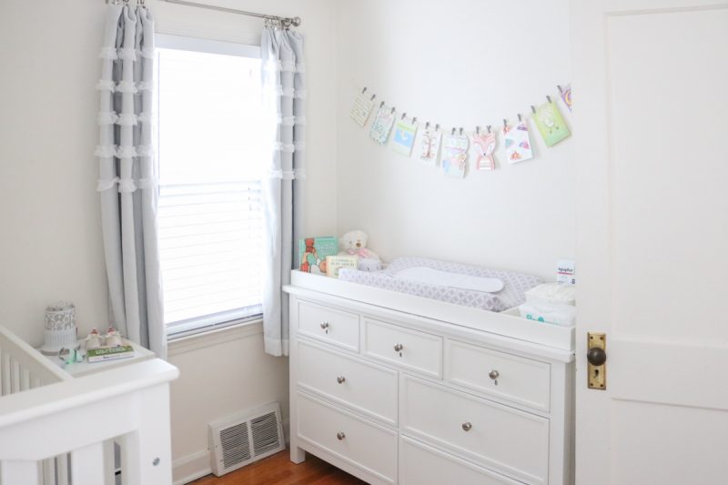 A light and airy baby nursery with a gray and white color scheme | tiny baby nursery | small baby nursery | gray and white nursery | neutral baby nursery decor | neutral palette nursery reveal | gender-neutral baby nursery | budget-friendly baby nursery | Crazy Together blog