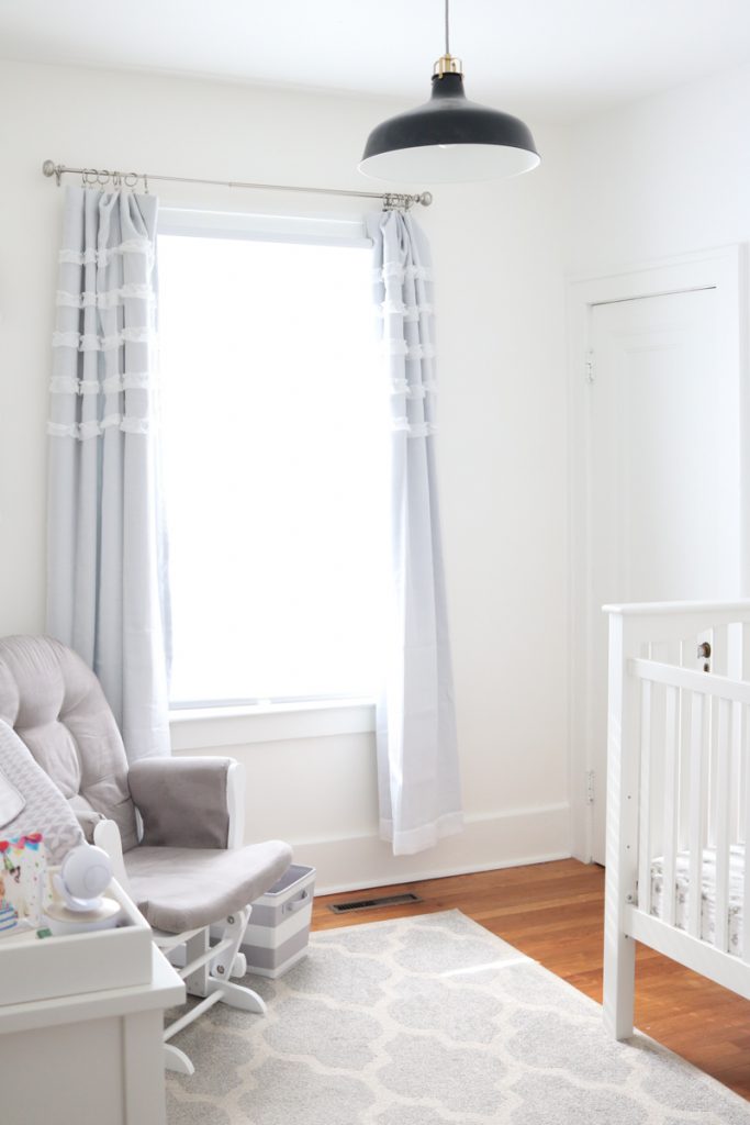 renovated baby nursery in 1925 home | this is the after, you should see what it looked like BEFORE! | gray and white baby nursery | 1920s home nursery | gender neutral baby nursery | Crazy Together blog