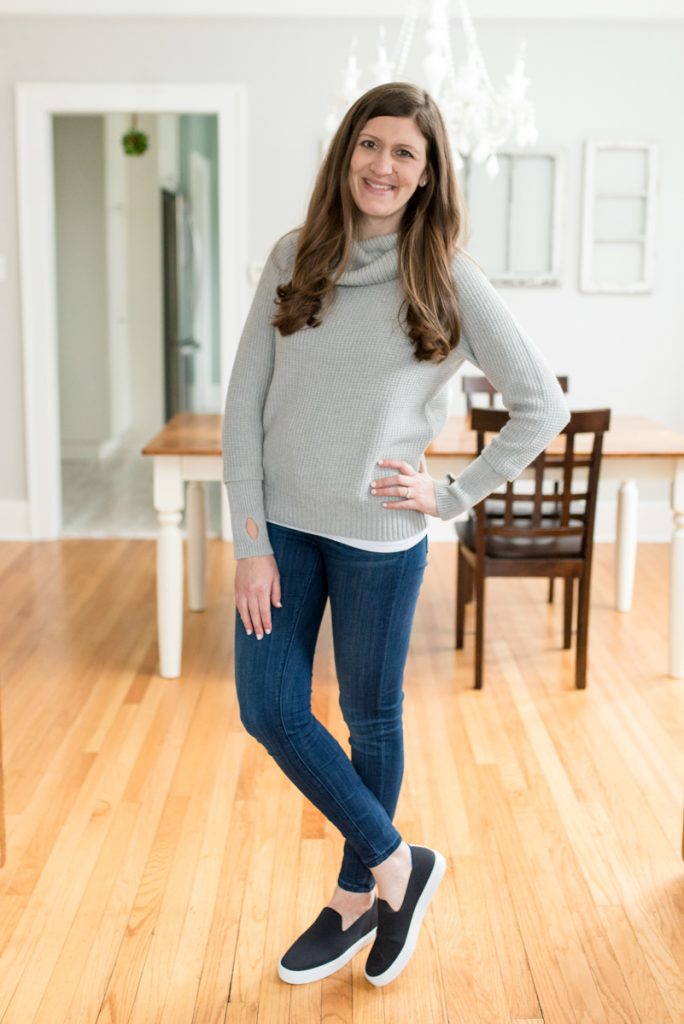 Sharon Thumb Hole Cotton Sweater from Market & Spruce with jeans and Rothy's sneakers - Stitch Fix review