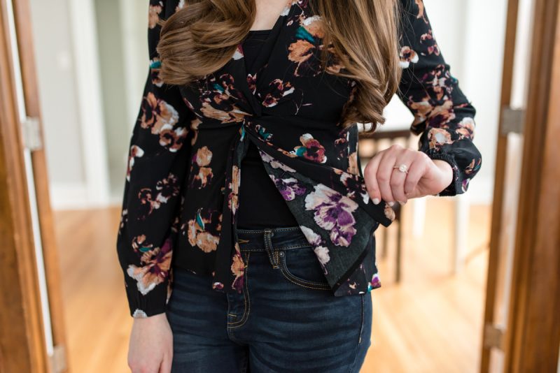 Shandy Floral Print Top from Black Swan with Vigoss Marley Mid-Rise Super Skinny Jeans | Winter Wantable Style Edit review | Crazy Together blog | #stitchfix #wantable #styleedit #fashion #rothys