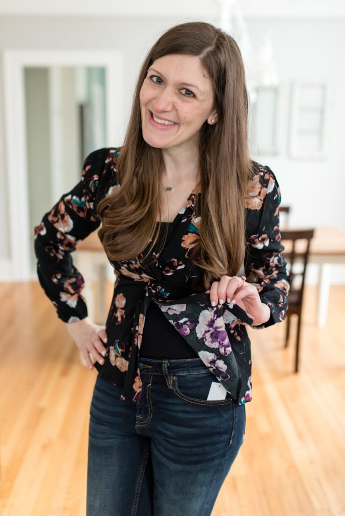 Shandy Floral Print Top from Black Swan with Vigoss Marley Mid-Rise Super Skinny Jeans | Winter Wantable Style Edit review | Crazy Together blog | #stitchfix #wantable #styleedit #fashion #rothys