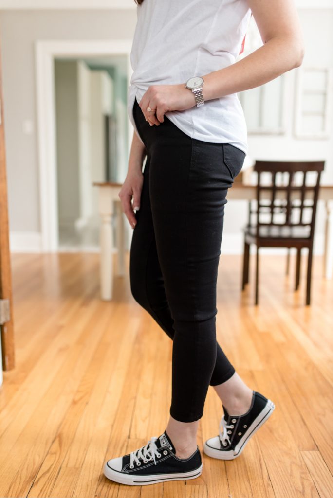 Twist front Tee from Z Supply with High Rise Ankle Biter Jeans from Kensie and black Converse shoes | Winter Wantable Style Edit review | Crazy Together blog | #stitchfix #wantable #styleedit #fashion