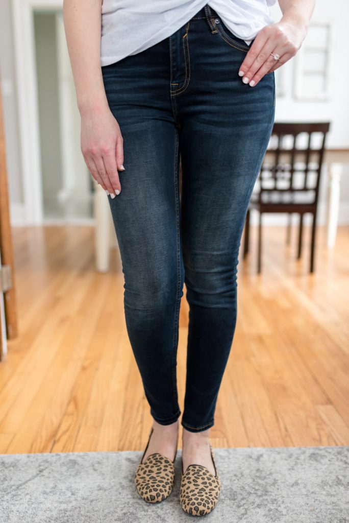 Vigoss Marley Mid-Rise Super Skinny Jeans with spotted leopard Rothy's loafers | Winter Wantable Style Edit review | Crazy Together blog | #stitchfix #wantable #styleedit #fashion #rothys