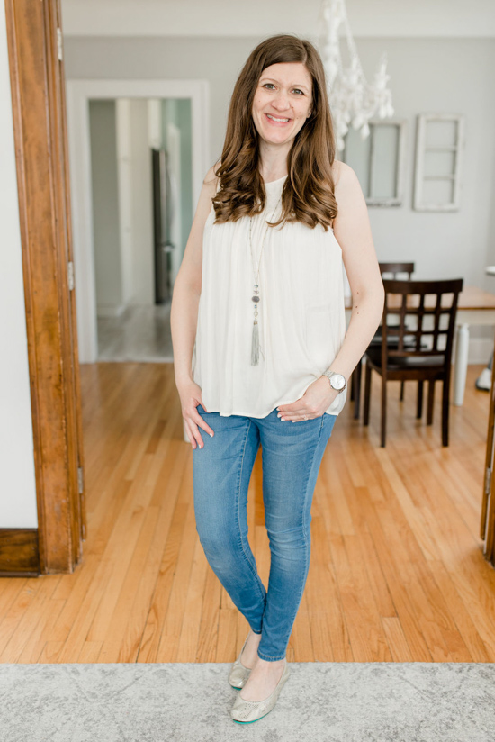 Lerra Smocking Detail Mixed Material Top from Sweet Grey | Stitch Fix maternity review | Maternity Stitch Fix| Stitch Fix clothes #stitchfix | Crazy Together blog