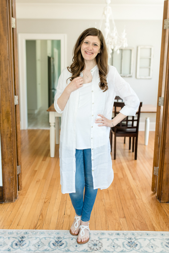 Trunk Club Maternity Review - Button Down Organic Linen Shirtdress from Eileen Fisher | style box | women's fashion | maternity clothes | #stitchfix #trunkclub | Crazy Together blog