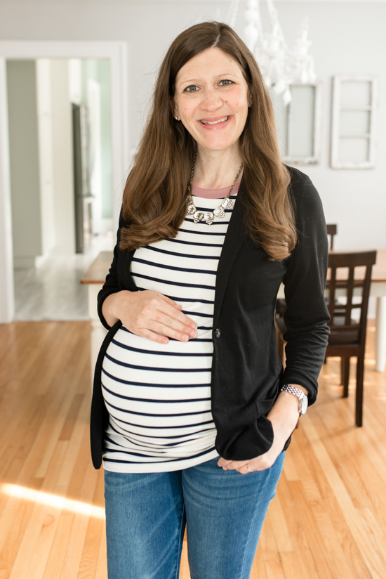 black and white maternity top with black blazer - Stitch Fix Maternity review