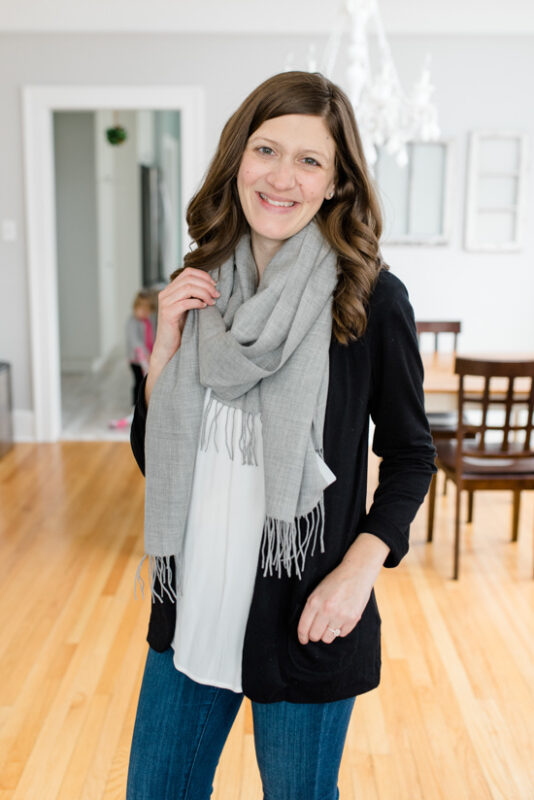 Postpartum Trunk Club Review featuring Tissueweight Wool & Cashmere Scarf | Trunk Club clothes | personal styling service | #trunkclub | #winterclothes | #postpartum | #nursing | Crazy Together blog
