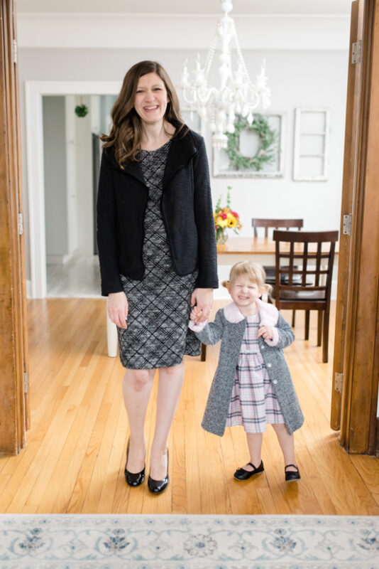 black Becket Knit Jacket with gray Morton Knit Dress from Hailey 23 - March Stitch Fix review