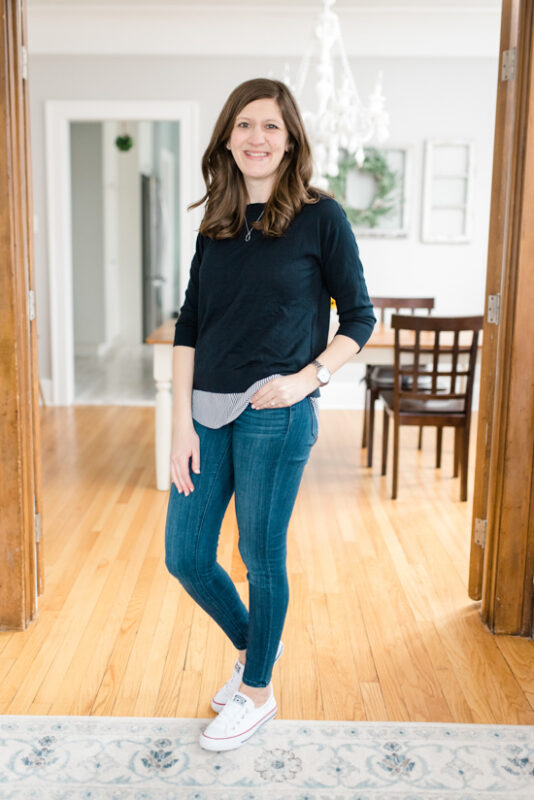 navy blue Ralla Cross Back Mixed Media Knit Top from Market & Spruce - March Stitch Fix review