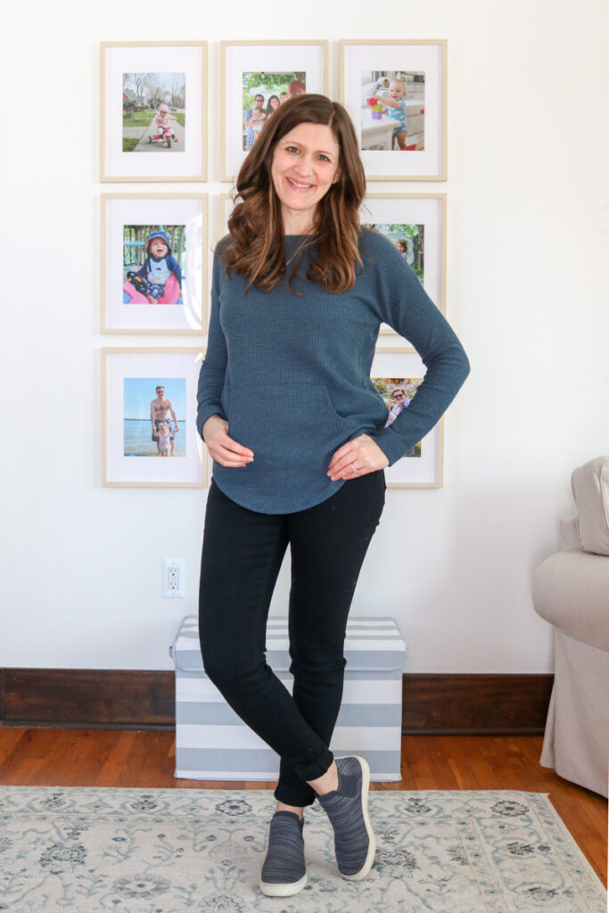 Wantable Style Edit Review featuring Textured Waffle Long-Sleeved Boatneck Top and Just Black ripped hem jeans - Crazy Together blog