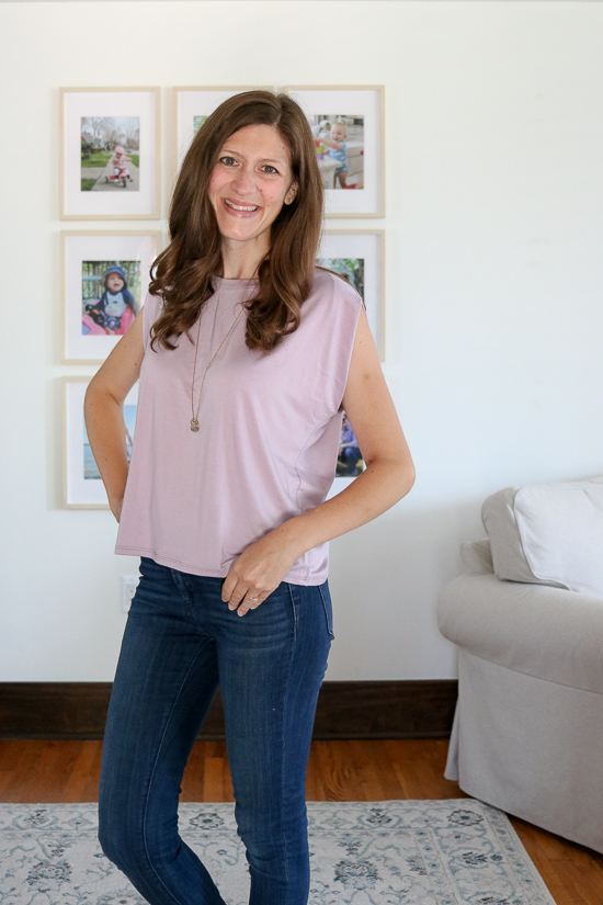 Fashom subscription box review featuring purple cropped Lily Modal Top from Heimious