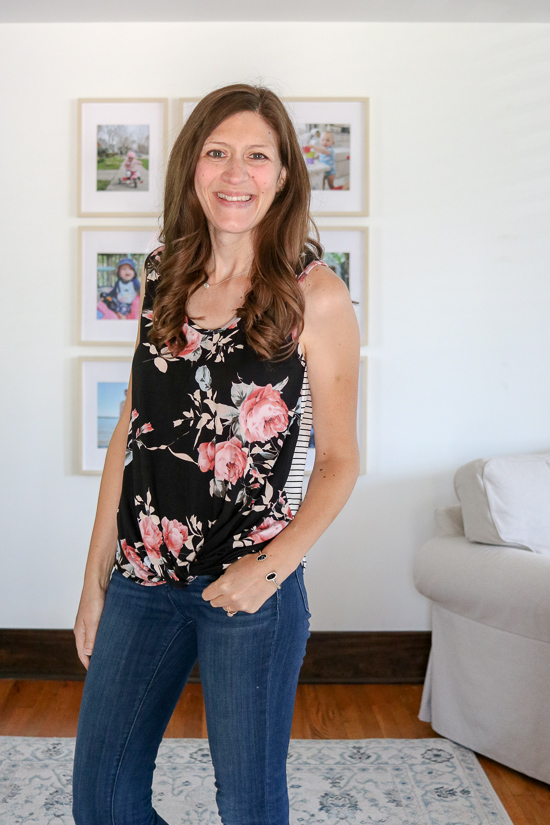 Stitch Fix competitor Fashom subscription box review featuring Julie Floral Tank with Back Detail from 7th Ray